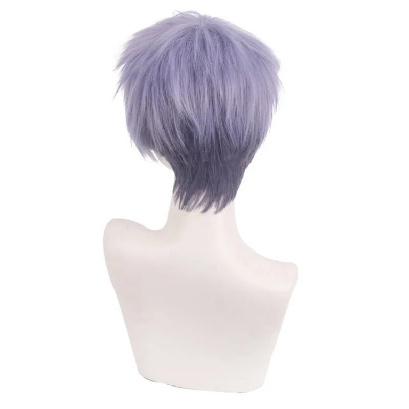 Parrucca cosplay anime boy da 1 pezzo con capelli corti e disordinati in grigio-blu-viola