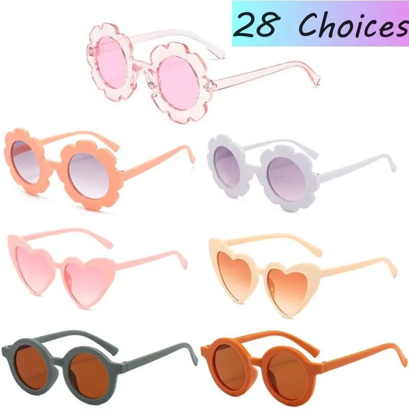 

New Fashion Kids Round Sunglasses Cute Trendy Girls Heart Flower Shape Sun Glasses Vintage Classic Children UV400 Shades Eyewear