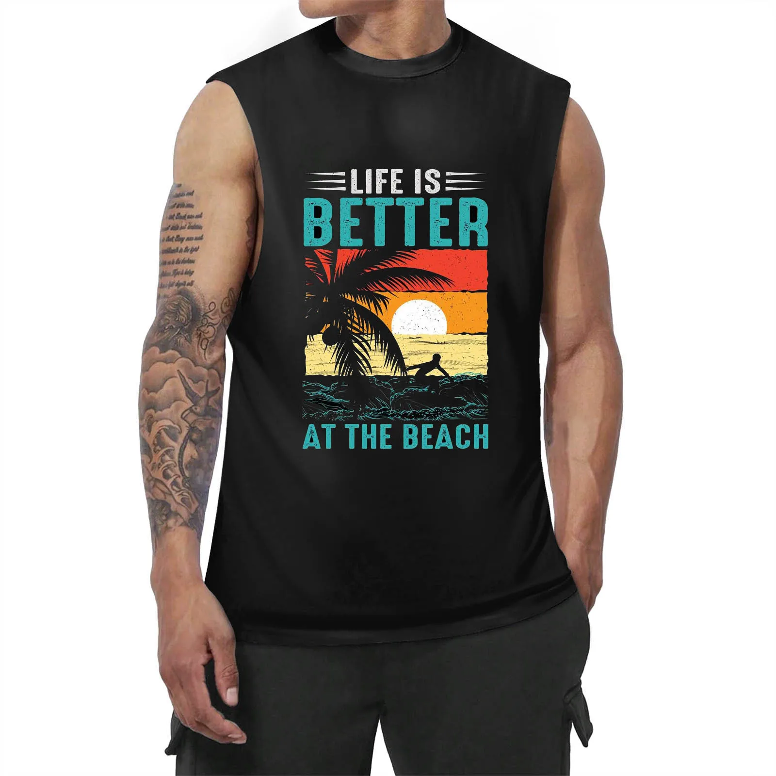 

Life is Better At the Beach Vest T-Shirt Graphic Tank Top Sleeveless Streetwear Loose Trend T Shirt Men's Clothing Unisex Tops