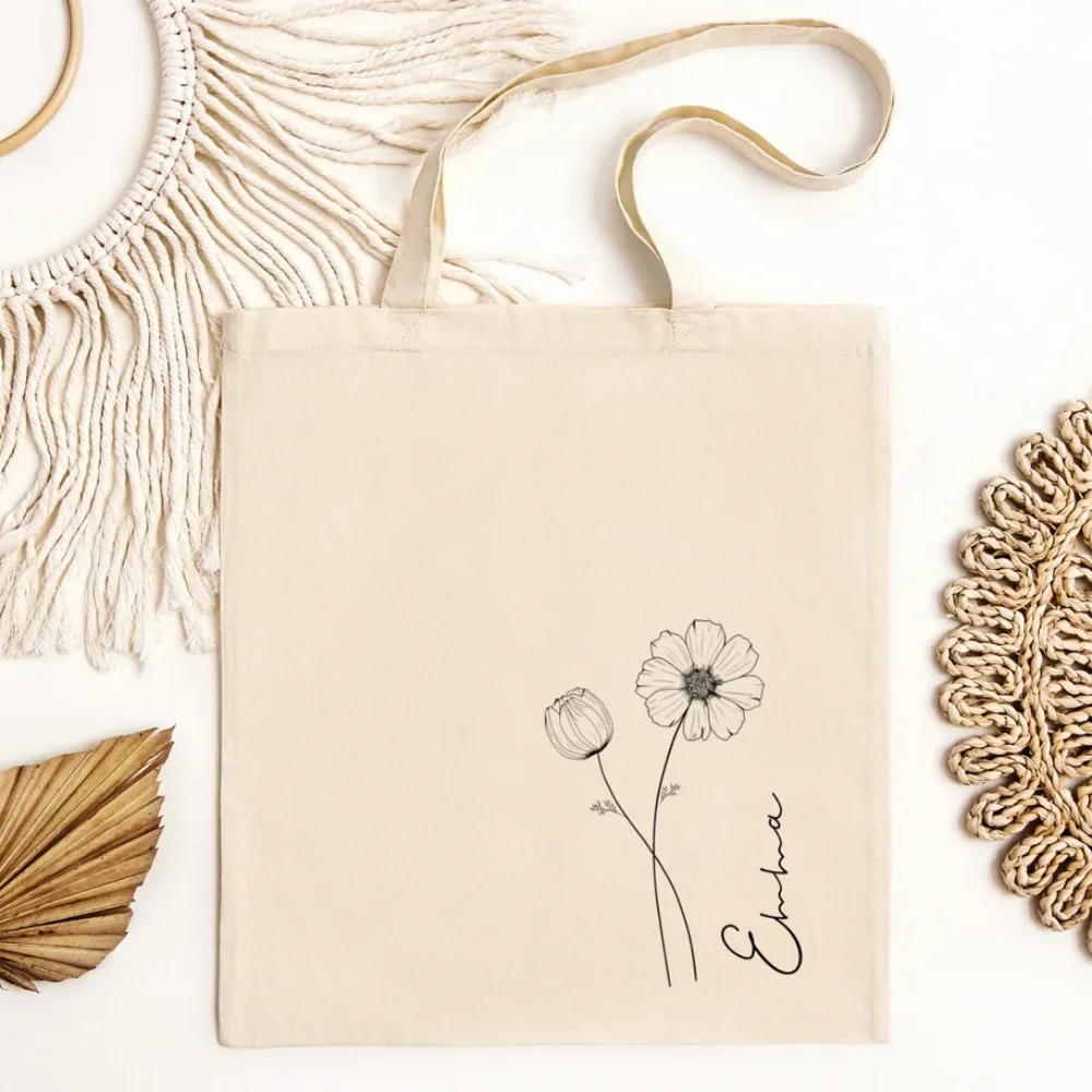 

Bridesmaid Hand Gifts Bag,Birth Flower Gift,Birthday Gift For Her,Canvas Tote Bags,Reusable Bag,Shopping Canvas Bag,Gift For Her