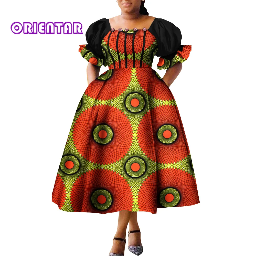 Abiti in stile africano per donne a maniche lunghe a sbuffo abiti a vita alta Ankara vestito africano vestito da principessa Robe Africaine Femme WY9970