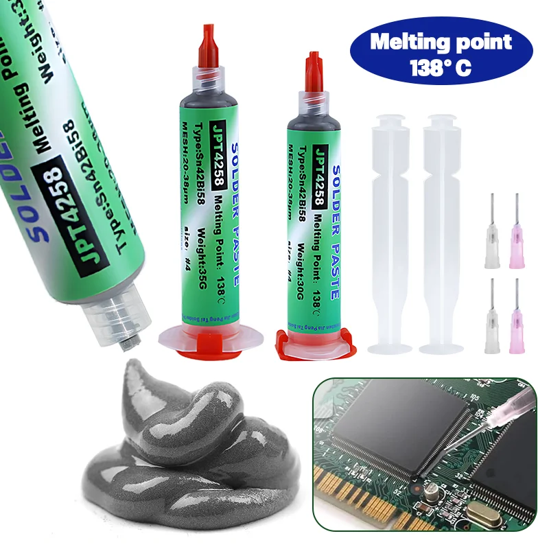 

Sn42Bi58 SMD Welding Paste Low Temperature Lead-free Solder Paste 138℃ Syringe No Clean Solder Paste for Phone Component Repair