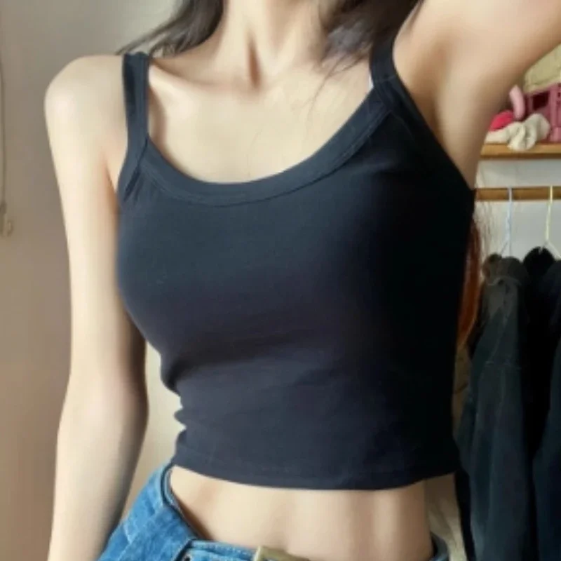 

Жилет-бретелька для женщин, укороченный топ, нижнее белье без рукавов с подушечками на груди, базовая футболка, бюстгальтеры, однотонное удобное мягкое нижнее белье