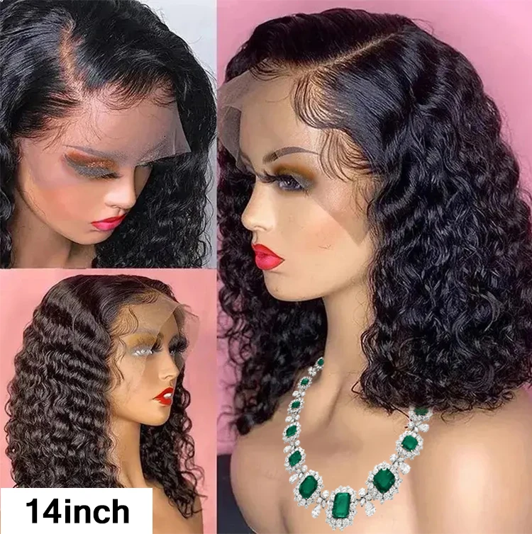 Peluca Short Bob Water Wave Perruque Raw Brazilian Virgin Human Hair Full 360 Hd Lace Front Frontal Wigs  For Black Women Peruca