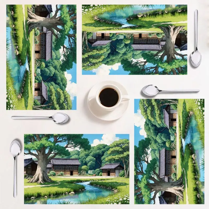 

4-piece placemat set, vibrant nature print, easy clean, modern decor, 12×18 inches, perfect for home and holidays.