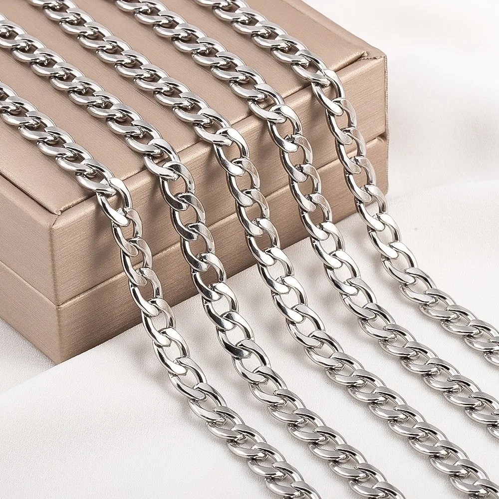 3-7mm Thickness Cuban Link Cable Chain Embossed Metal Thick Cable Chain Stainless Steel Chain Flat Chain Cuban Chain