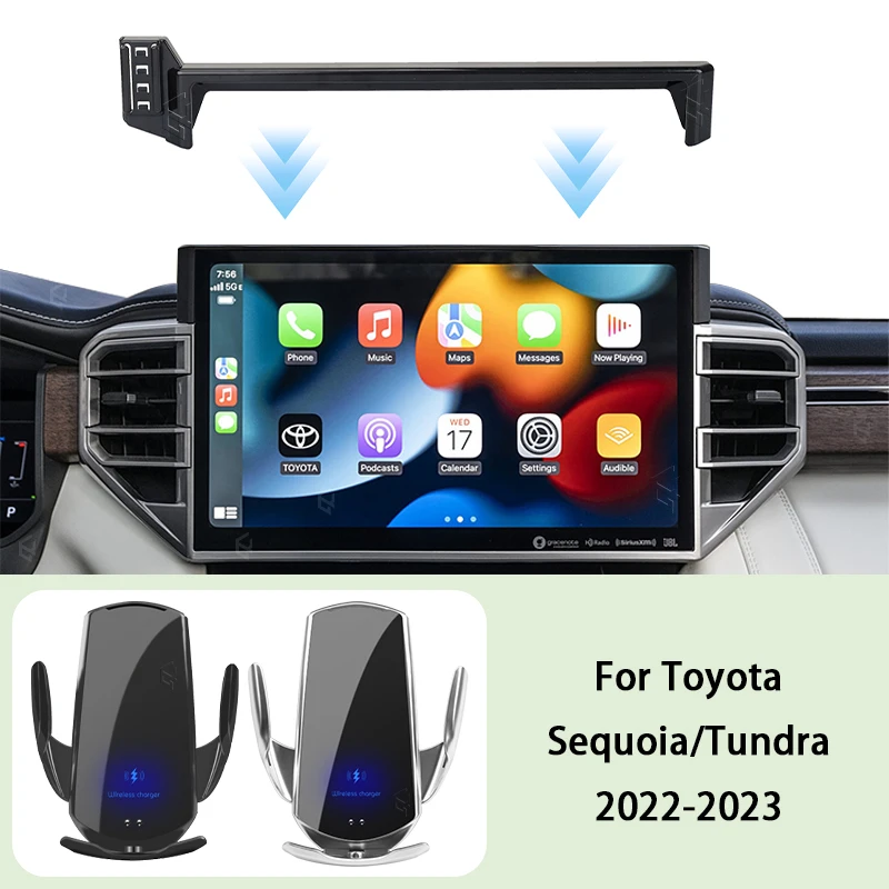 

Phone Car Holder For Toyota Sequoia Tundra 2022-2023 Screen Fixed Navigation Bracket Wireless Charging Mount Stand Accessories