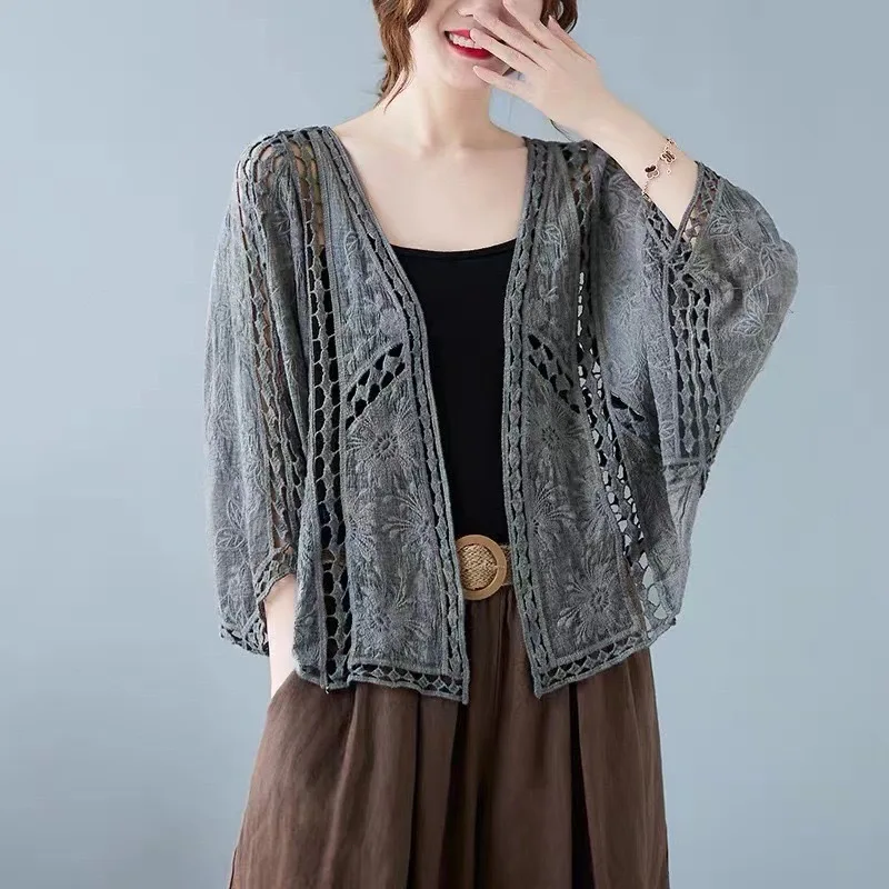 Loose Hollow-Out Lace Cardigan for Women, Air-Conditioning Sun-Protective Top, Small Shawl