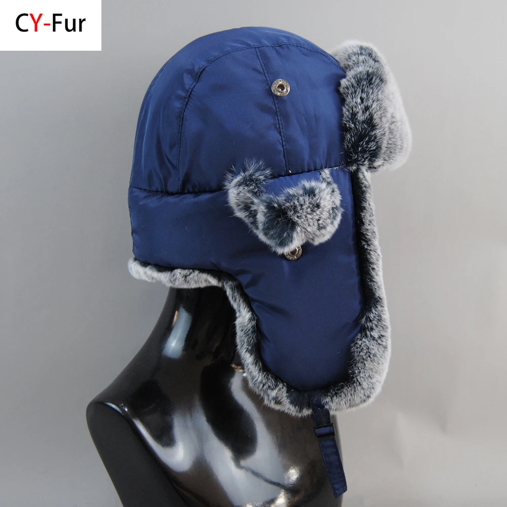 

Hot Sale 2024 New Style Real Rex Rabbit Fur Bomber Hats Outdoor Winter Men Warm Russian Ushanka Hat With Ear Flap Rabbit Fur Cap