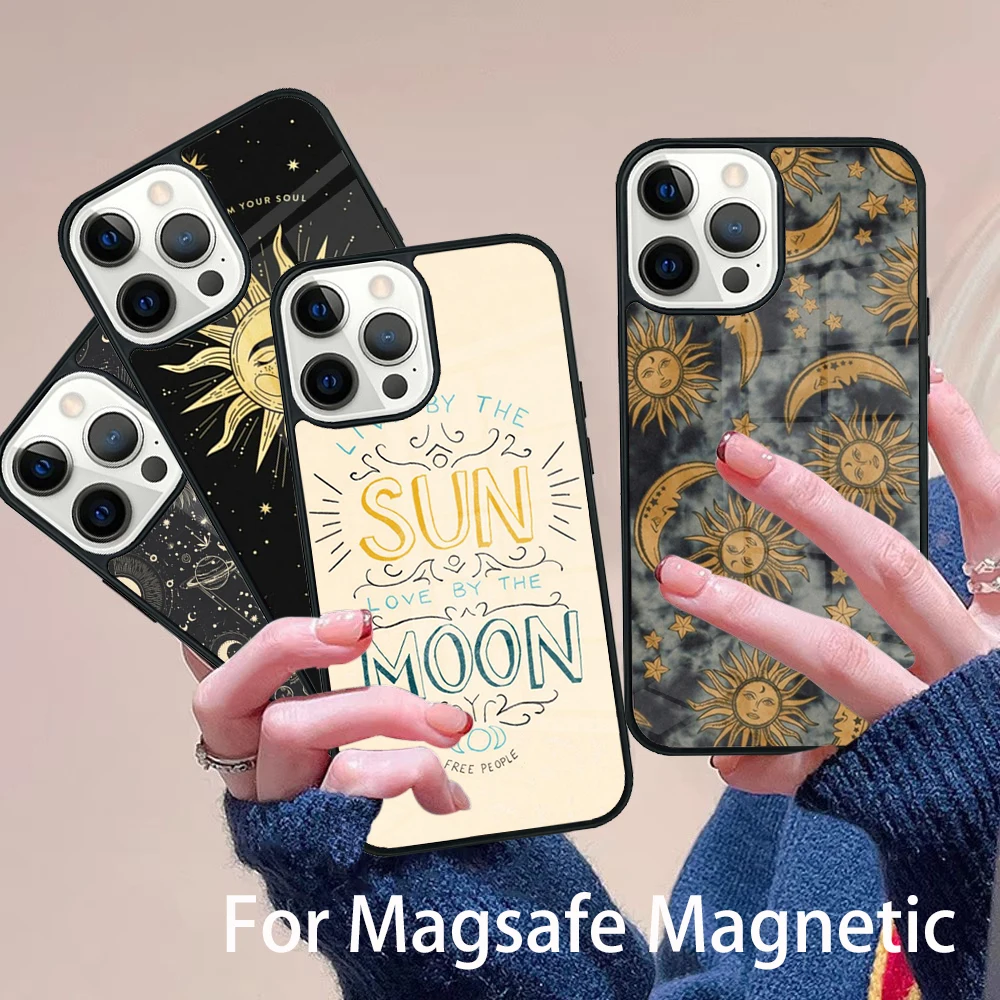 

Love Sun Moon Phone Case Magesafe Magnetic Wireless Charge Cover For IPhone 16 11 12 13 14 15 Pro Max Plus Mini