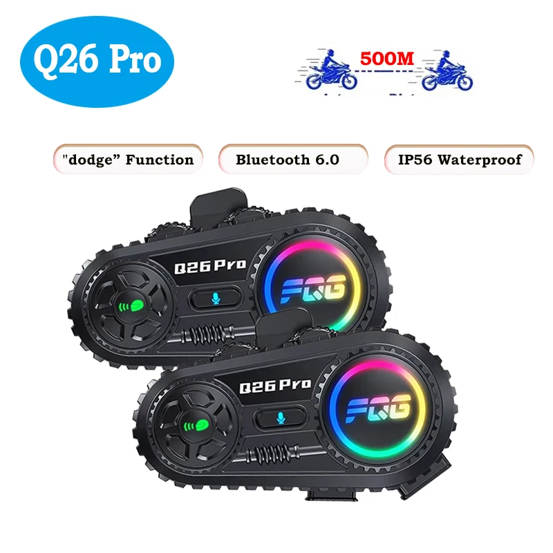 

Мотоциклетная Bluetooth-гарнитура Q26 Pro «Dodge» с функцией водонепроницаемого интеркома для 2 райдеров на расстоянии 500 м, голосовым помощником AI и шумоподавлением