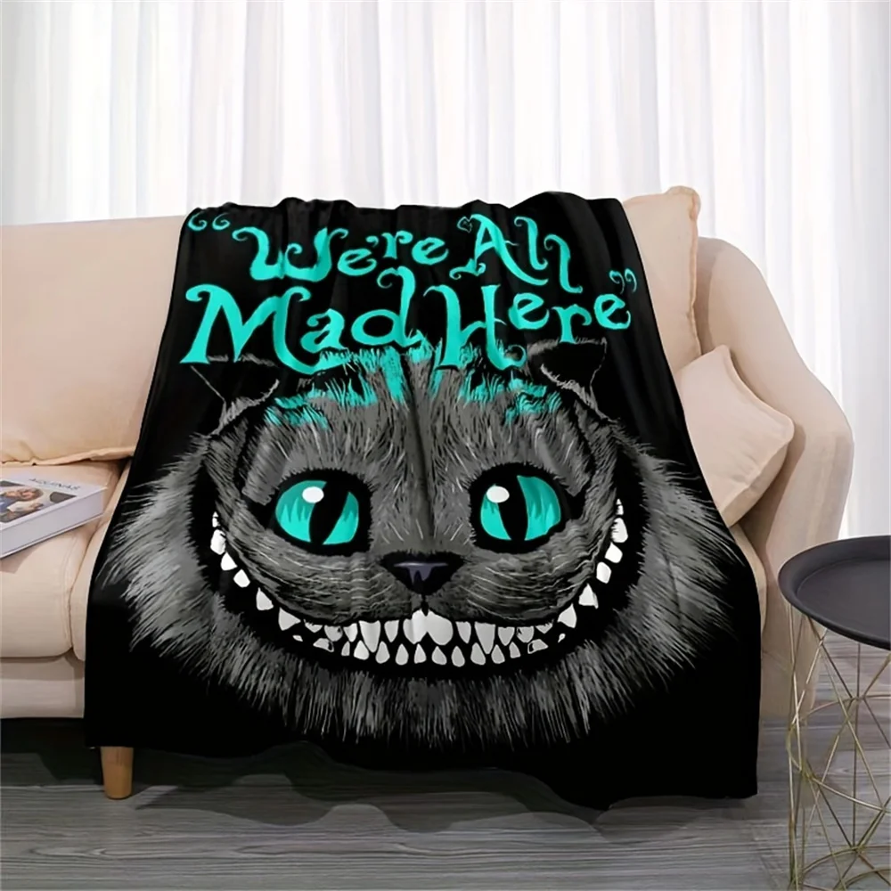 Manta con Diseño del Gato de Cheshire "Todos Estamos Locos Aquí" - Inspirada en Alicia en el País de las Maravillas para Fanáticos de la Fantasía y Noches Acogedoras