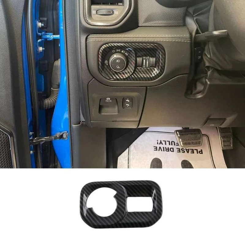 

For Dodge RAM 1500 2023 LHD Dashboard Headlight Switch Control Panel Cover Trim Carbon Fiber Car Accessories Decoration Sticker