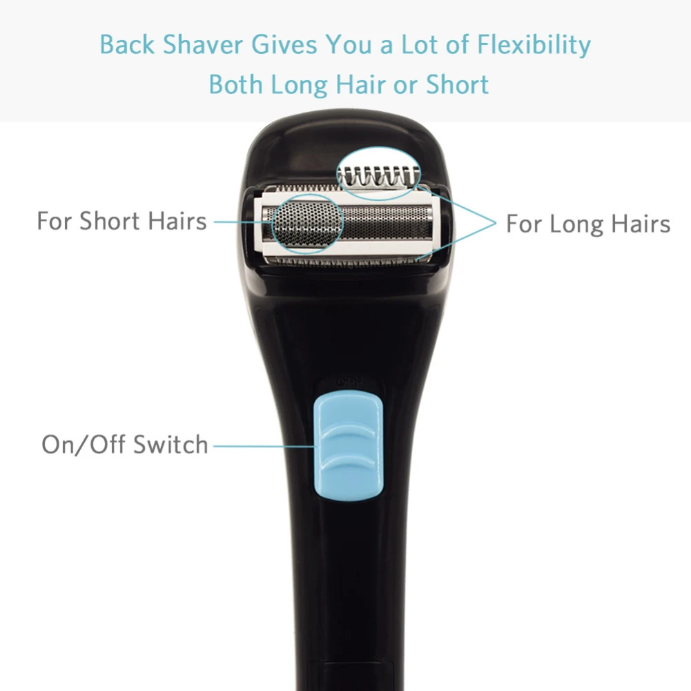 finefine Men Shaving 180 Degrees Foldable Electric Back Hair Shaver Battery Manual Long Handle Hair Remover