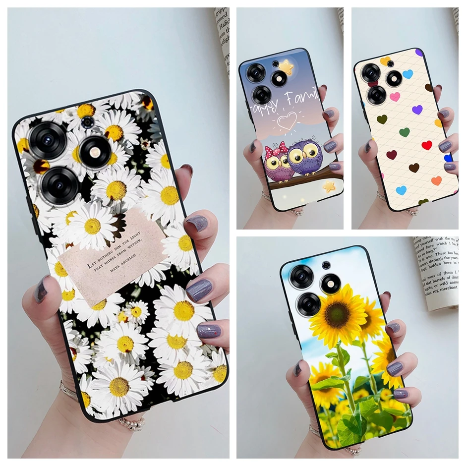 For Tecno Spark 10 Pro Phone Case Spark10 Pro KI7 Cases Cover Soft TPU Silicone Black Bumper for Tecno Spark 10pro Shell Flower