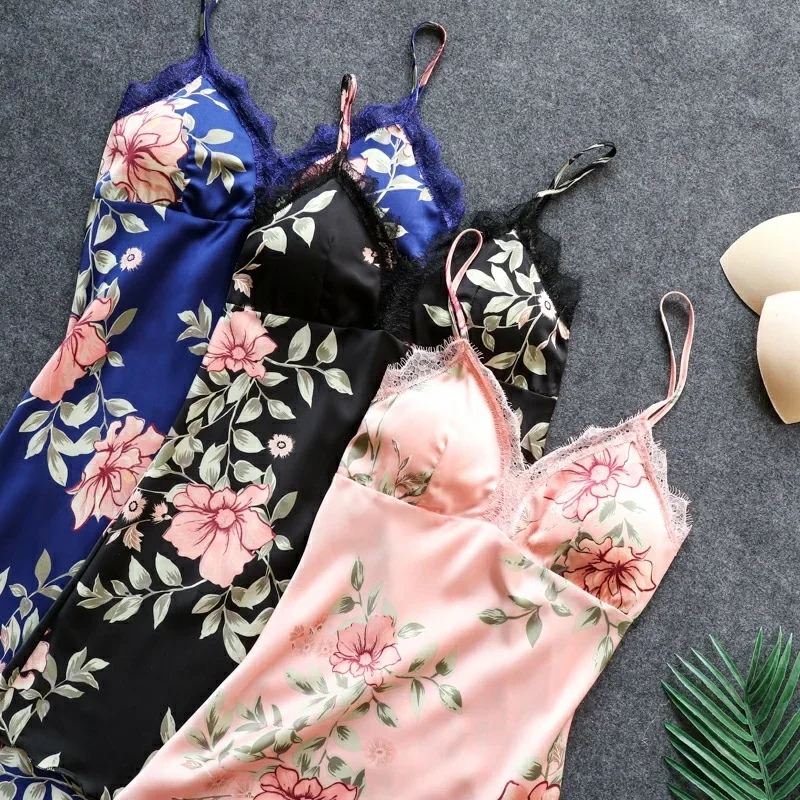 Pink Pajamas Sets Womens Strap Top Pants Sleepwear Suit Spring Autumn Home Wear Nightwear Kimono Robe Bath Gown M-XXL