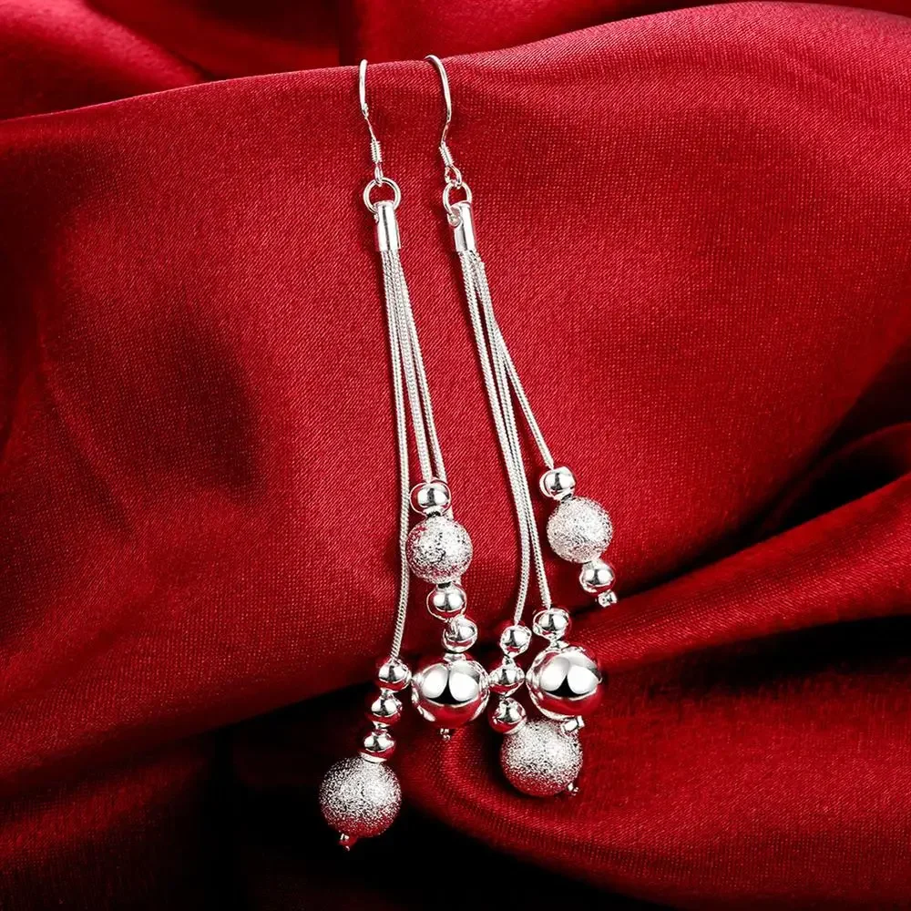 

New Jewelry 925 Sterling Silver Earring High Quality Fashion Tassel Bead Drop Earrings Holiday Gifts