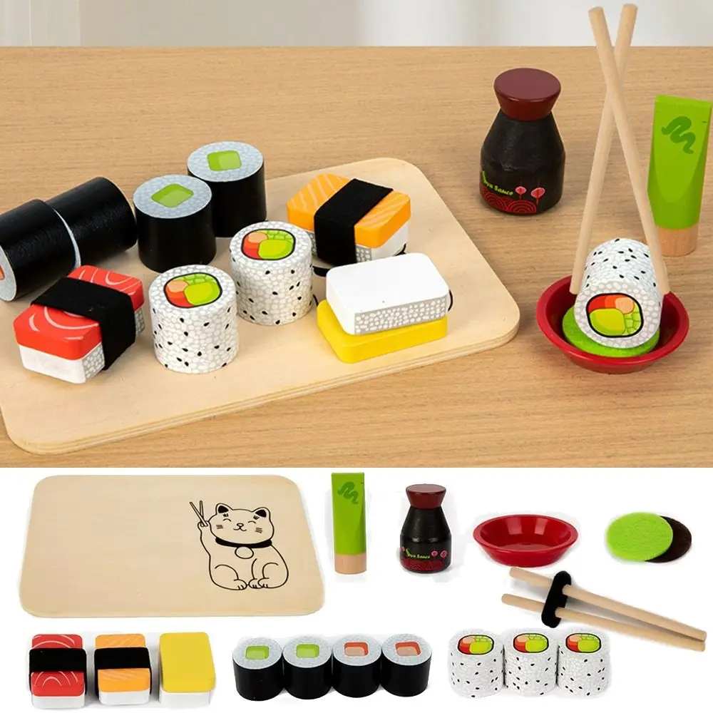Jouet de cuisine pour Sushi, Simulation amusante, lisse et robuste, jeu de Simulation pour enfant, jouets réutilisables, cadeau d'anniversaire, ensemble de nourriture en bois