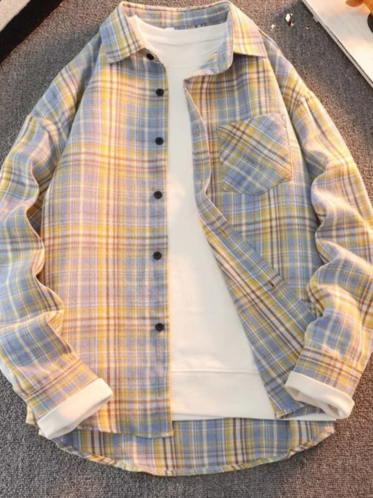 Retro Japanese Plaid Shirt Men's Long Sleeve Spring Autumn Casual Loose Versatile Trendy Brand Student Couple Outerwear