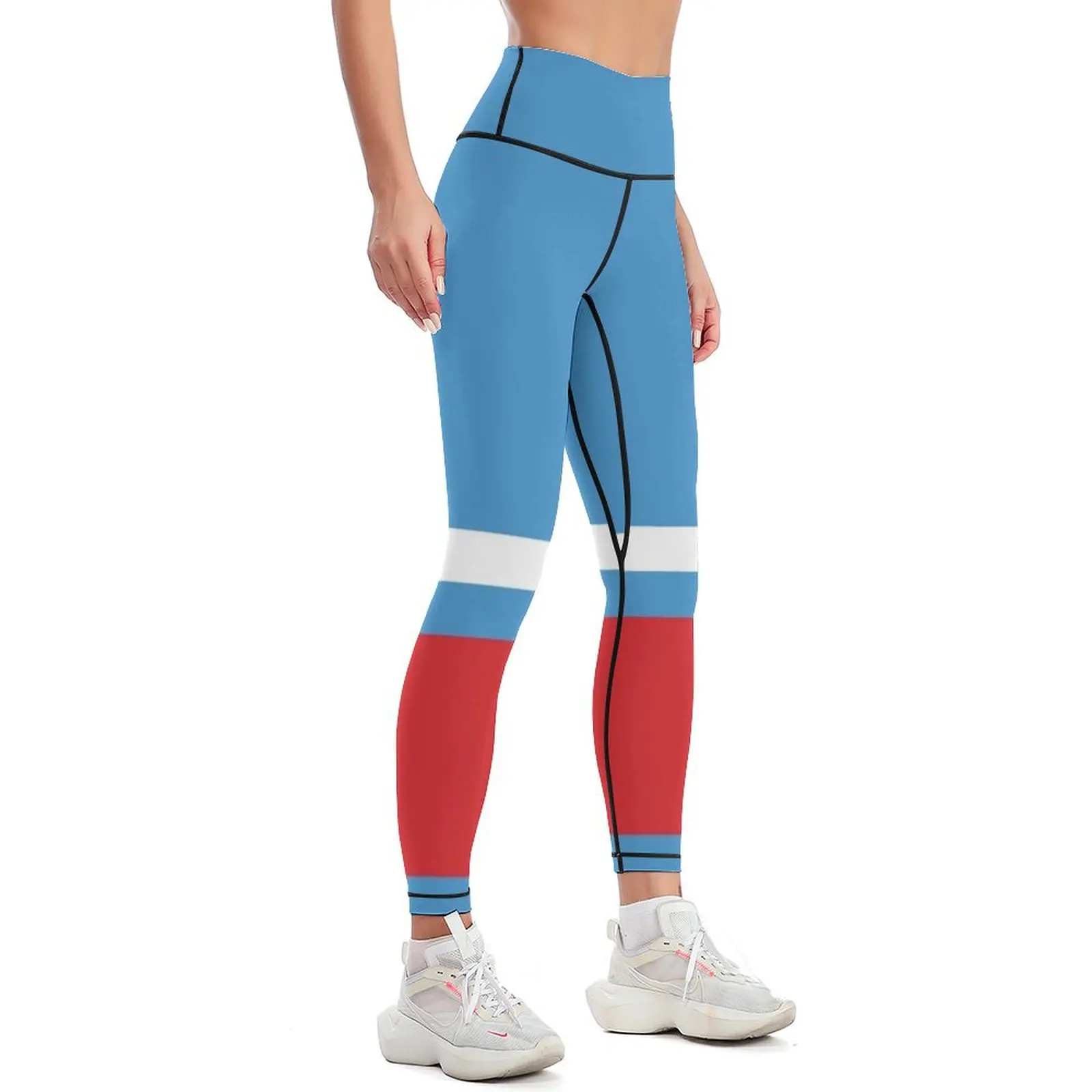 Powder Blue, White, & Red Power Stripe Leggings Women sports sporty woman gym Womens Leggings