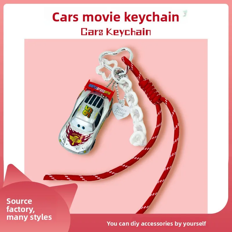 Neuer Lightning McQueen Auto-Schlüsselanhänger aus Legierung, Sammlerstück mit Lanyard und Dopamin-Kettenanhänger – Detail 4