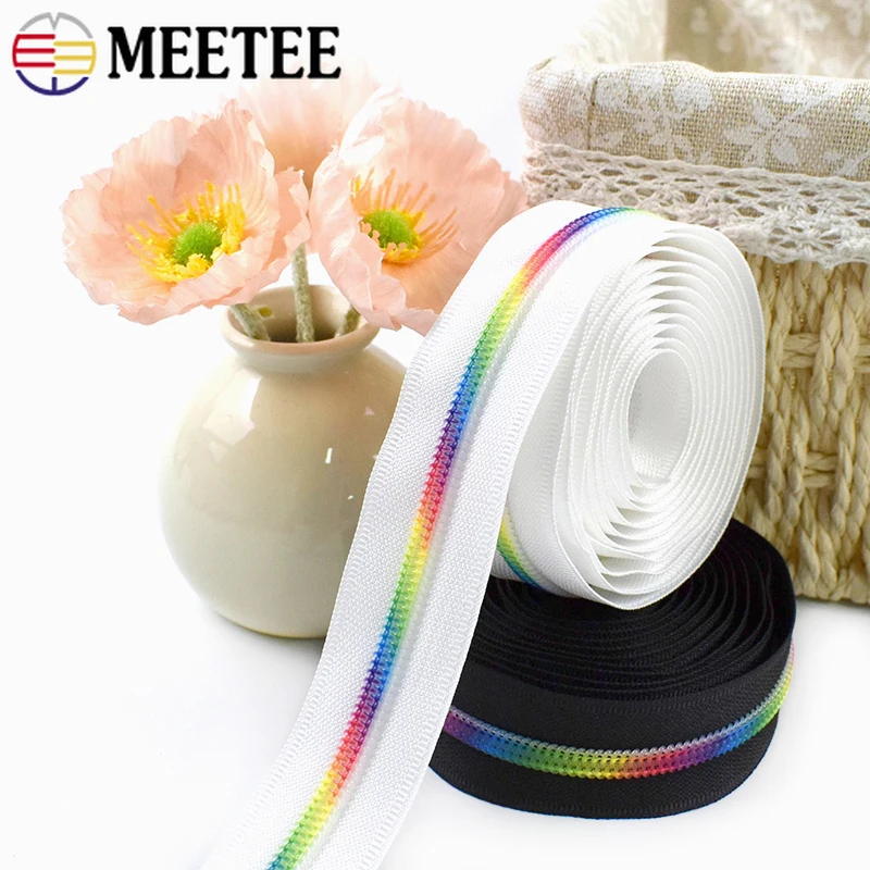 

5Meters Meetee 5# Rainbow Nylon Zippers By Meter Clothes Decor Zipper Repair Kit Pocket Replacement Zips DIY Sewing Accessories