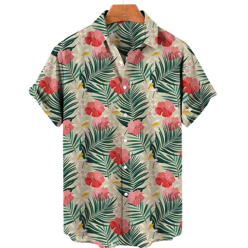 Men\'s Luxury Hawaiian Shirt For Men Tropical 3d Printed Plants Floral Short Sleeve Blouse Beach Holiday Oversized Tops Shirts