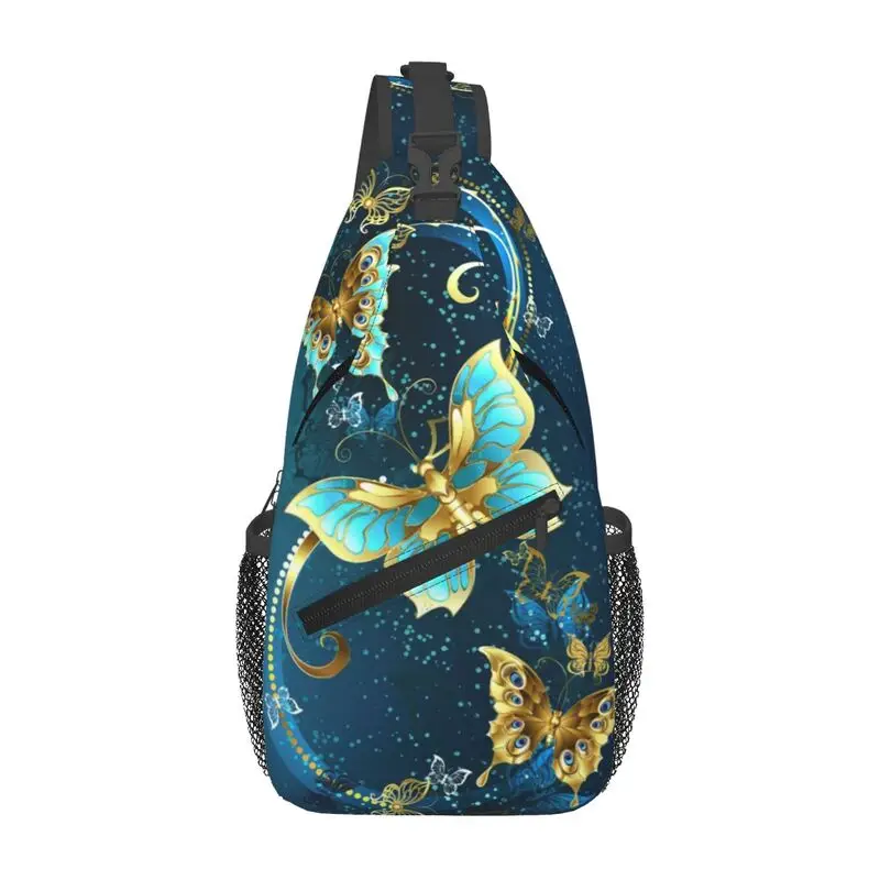 

Custom Golden Butterflies Sling Chest Crossbody Bag Men Cool Insect Butterfly Lover Shoulder Backpack for Traveling