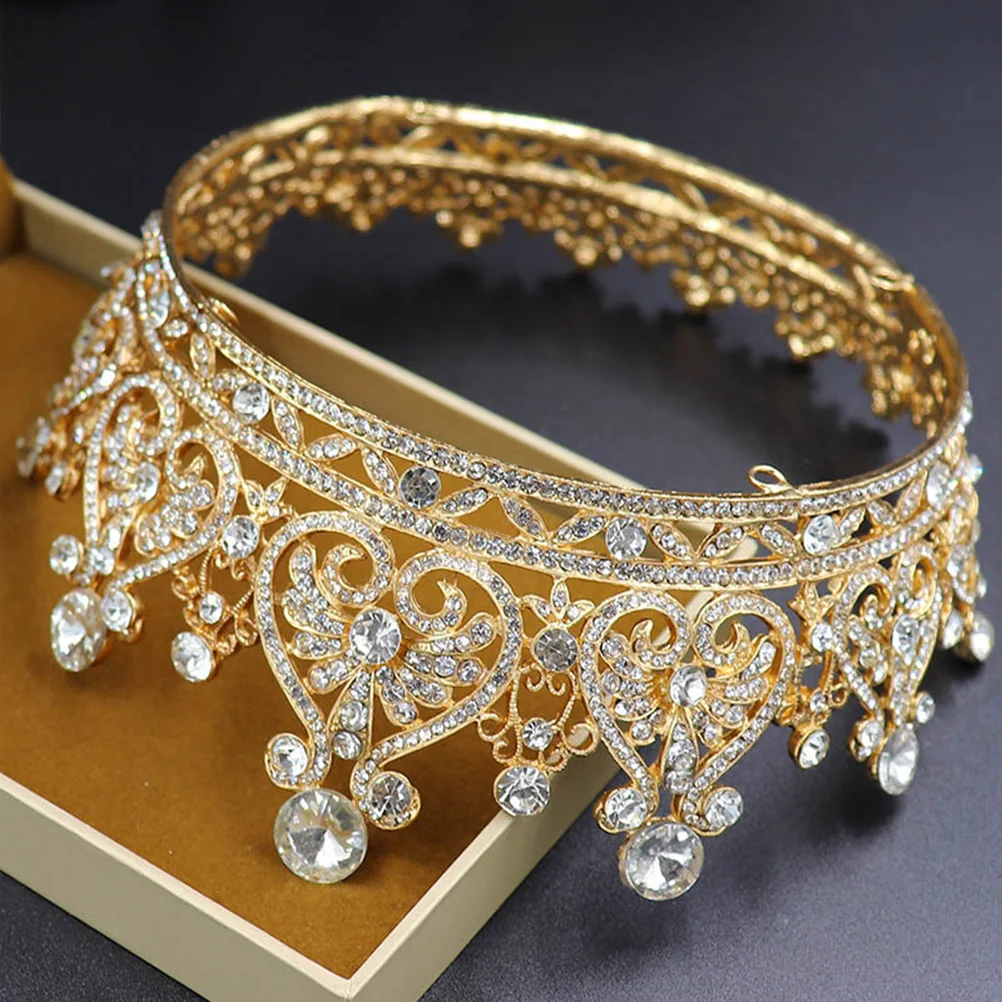 

1pc Baroque Alloy Rhinestone Crown Large Round Hair Hoop Wedding Party Bridal Headpiece Braid Tool Accessory Decor