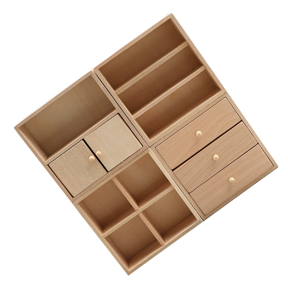 

4Pcs Handmade Miniature Cabinet Collection for Dollhouse Interior Realistic Wooden Furniture Set DIY Craft Kit Home Display Use