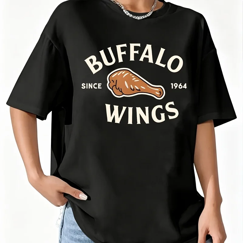 Buffalo Wings since 1964 Chicken Wing Lover Women's 100% Cotton T-Shirt Fun Print Short Sleeve Top Casual Round Neck Tee S-5Xl