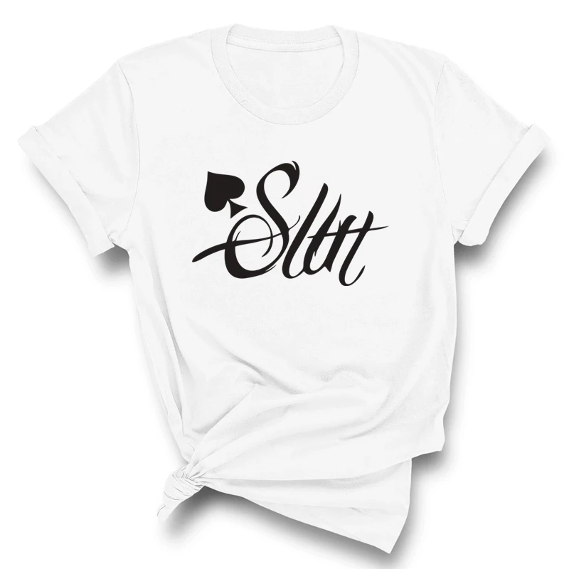 New Girl\'s Sexy Tshirt Fashion Queen of Spades Print T-Shirt Summer Women Girl\'s Shirts Top Tee Plus Size Casual Top
