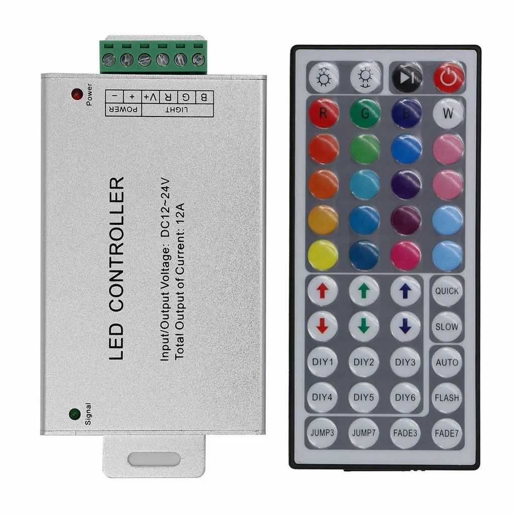 Controlador LED RGB de 24V y 12V CC, atenuador IR de Radio frecuencia, Control remoto RF, 24 teclas, 44 teclas para tira LED RGB 5050 2835
