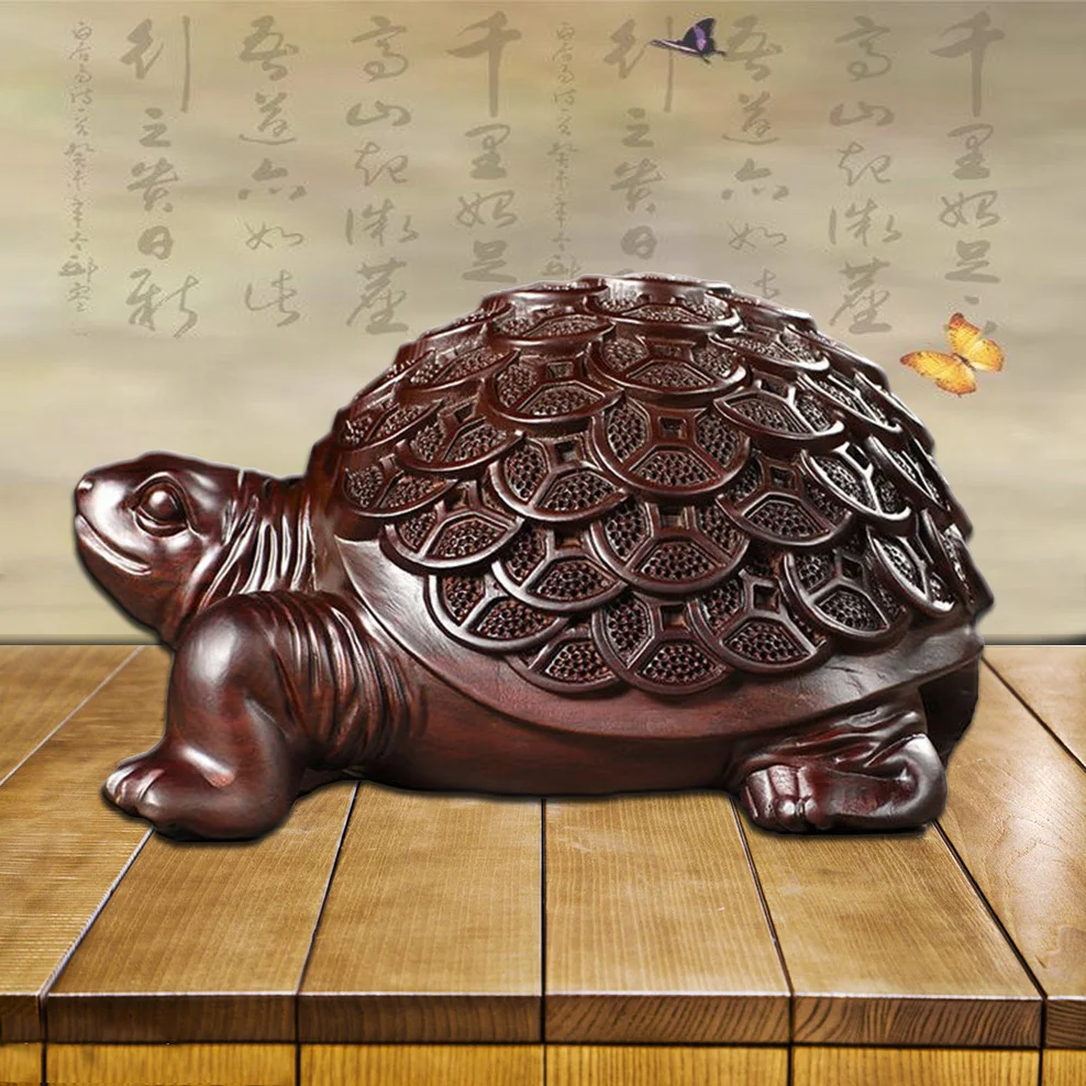 

20CM, Large wooden carving turtle ornaments, Ebony / rosewood small water turtle, Wooden Animal sculpture Tea room Decorations