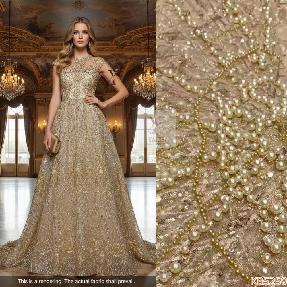 

Роскошная африканская ткань, 5 ярдов, зеленая французская сетка с вышивкой из бисера, кружевная отделка с последовательностью нигерийского тюлевого кружева для шитья KB5259