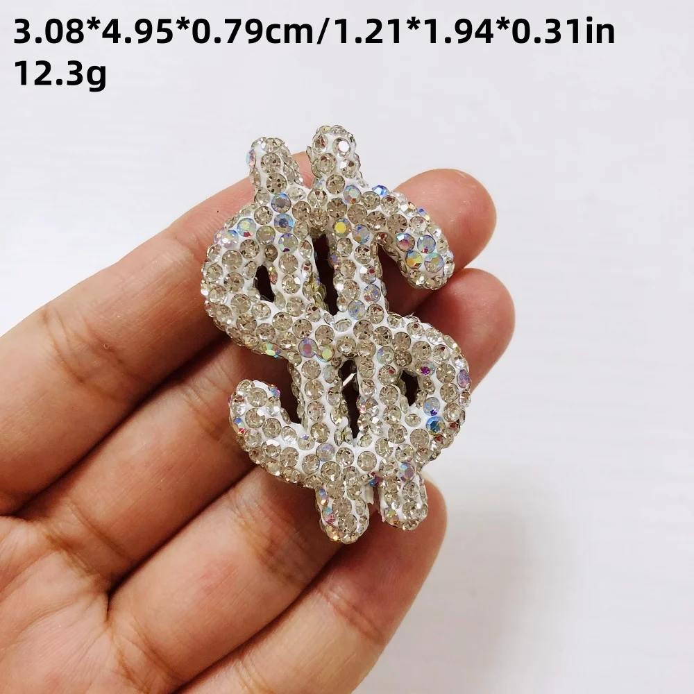 2Pcs Luxury Glitter Full Rhinestone Money Symbol Decor Hollow Out Dollar Mark Charm Diy Pendant Junk Phone Case Hair Accessories