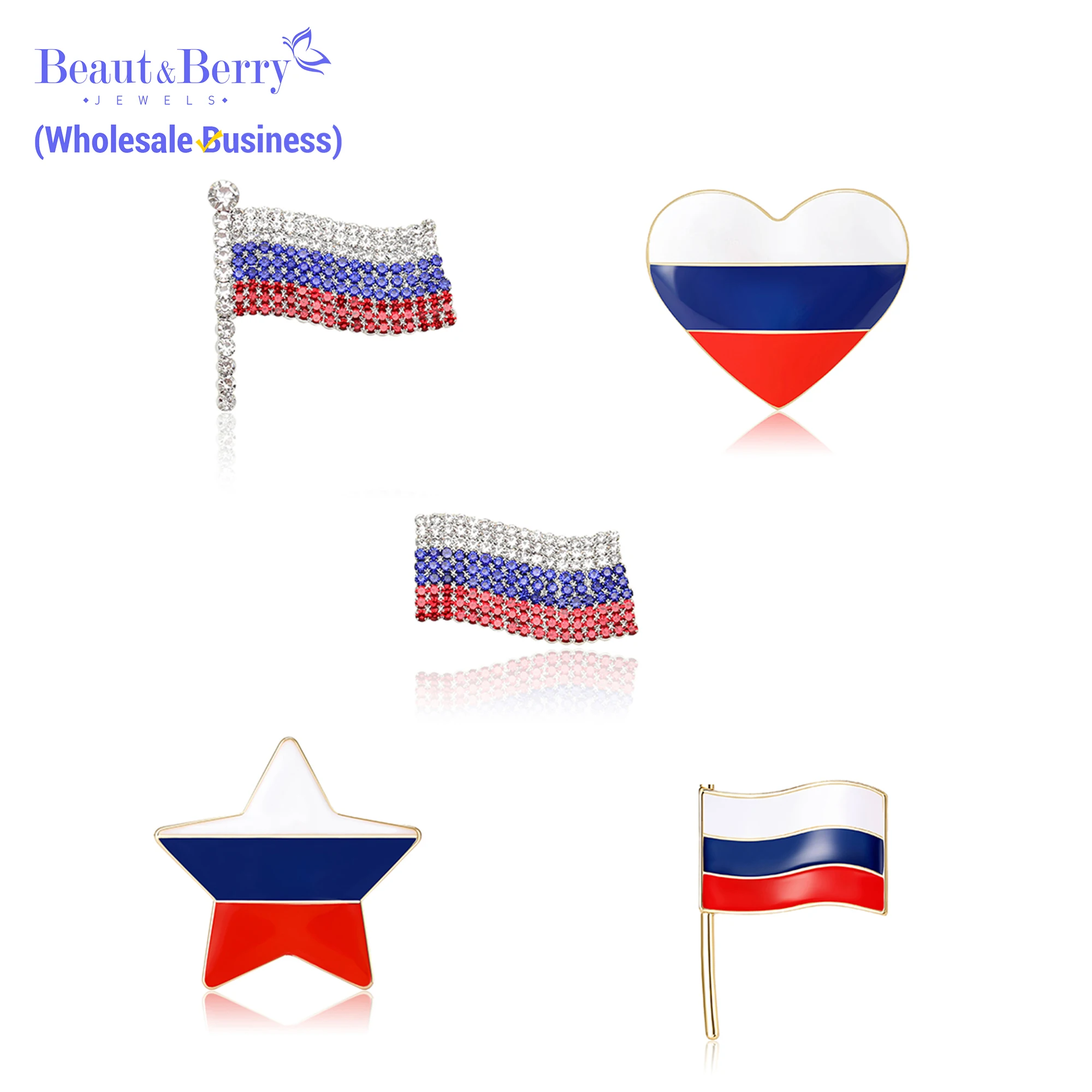 Beaut&Berry Women's Enamel Russian Flag Pin Unisex Love Star Brooch Office Party Casual Accessories Gifts