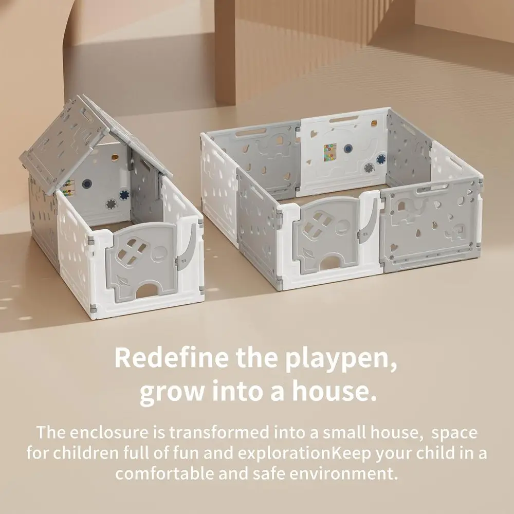 مركز أنشطة روضة الأطفال متعدد الألوان - منطقة لعب آمنة للاستخدام الداخلي/الخارجي (أبيض ورمادي) #2