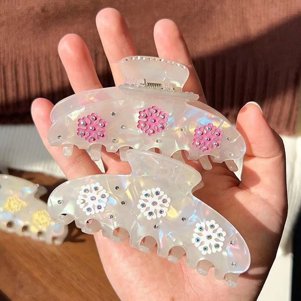 

Creative Contrast Color Snowflake Shark Clip Elegant Korean Style Iridescent Hair Claw 10CM Rhinestone Acrylic Hair Claw Travel