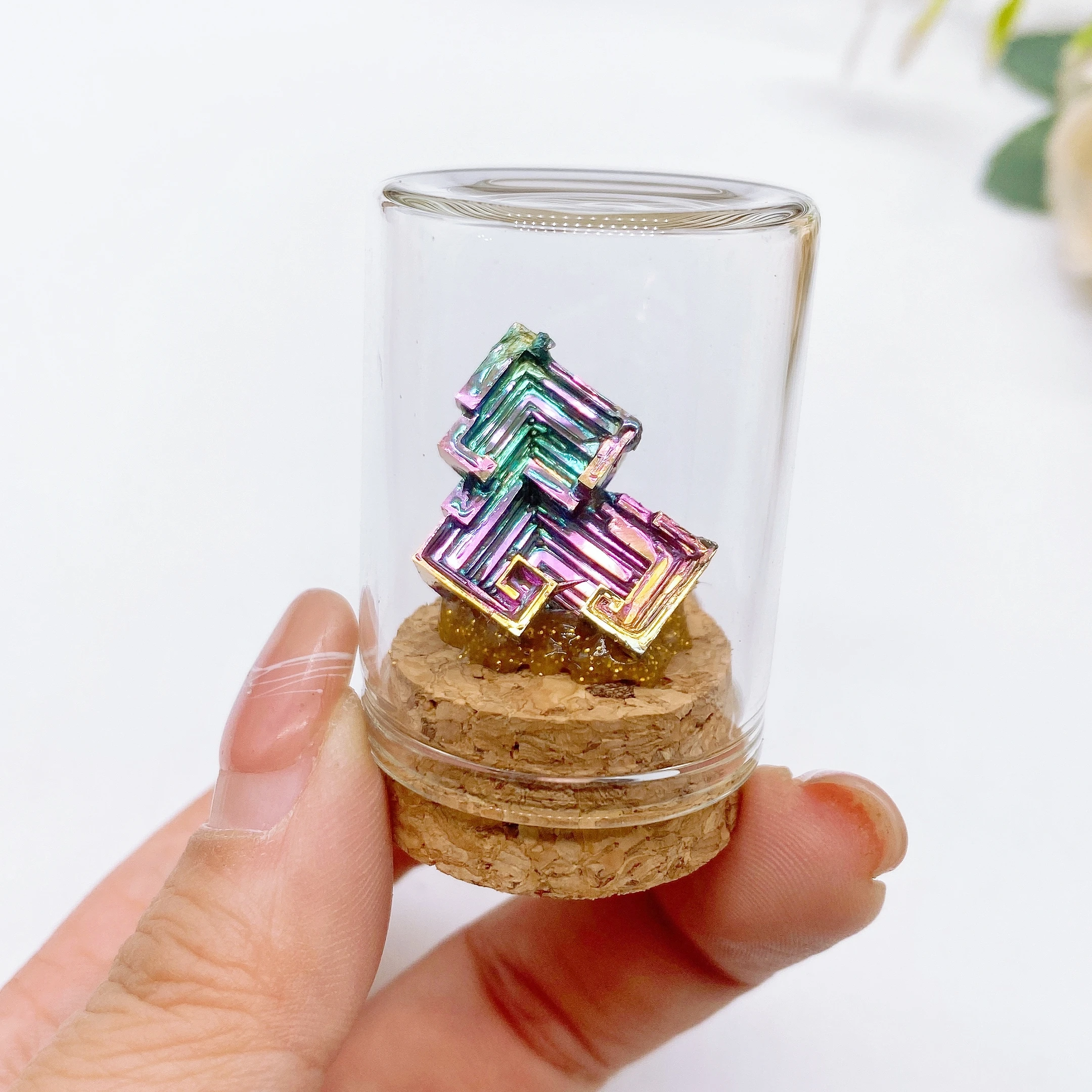 1PC Natural Metal Stone Irregular Bismuth Ore Specimen Glass Wishing Bottle Raw Mineral Home Decoration Teaching Materials Gift