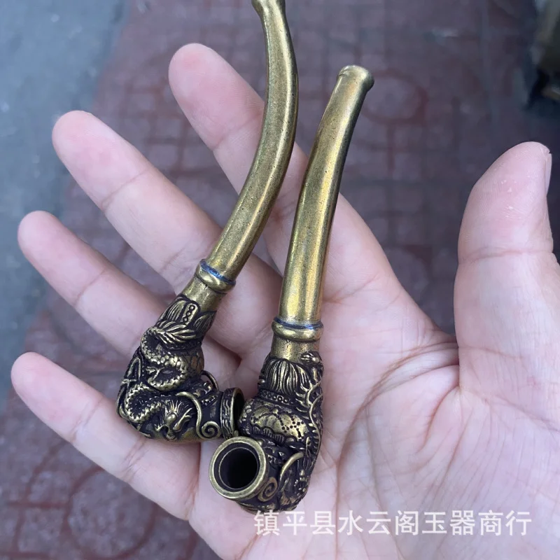 

Wholesale Brass Vintage Traditional Pipe Antique Mouthpiece Smoking Accessories Dry Tobacco Bag Tobacco Pot Copper Dragon Phoeni
