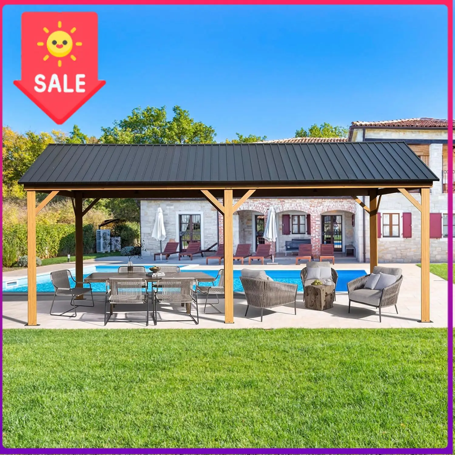 

Распродажа: Беседка Domi 12' X 20' с жесткой крышей из оцинкованной стали и алюминиевым каркасом под дерево, уличная, для постоянного использования