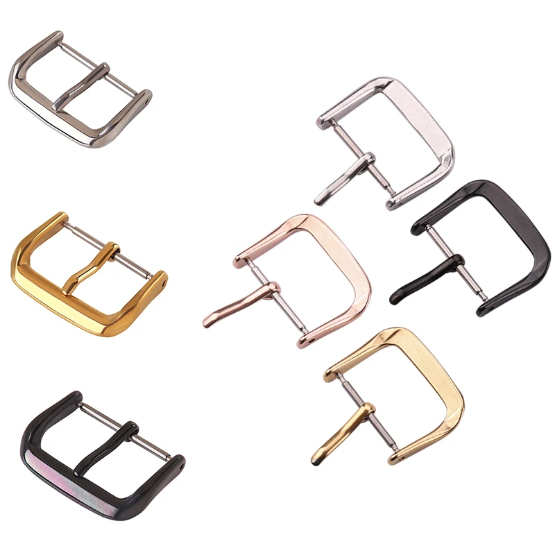 1pc Watch Band Metal Buckle 8-22MM Strap Solid Square Button Silver Black Rose Gold Stainless Steel Matte Polished Clasp