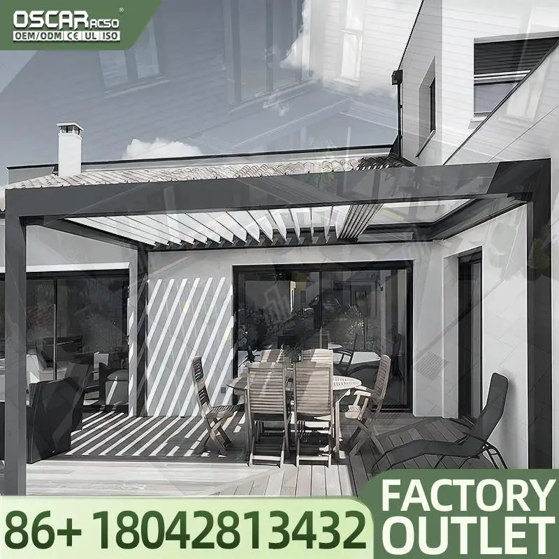 3x3m 3x4m Waterproof Outdoor Manual Louvered Aluminum  Bioclimatic Roof for Garden Building Patio Balcony Pergola