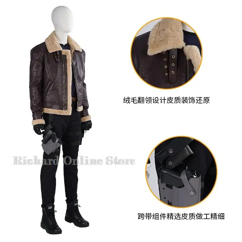 Resident 4 Remake Leon Cosplay Costume Kennedy Coat Prop Biohazar d Evil Cosplay Jacket Disguise Adult Men Halloween Costumes