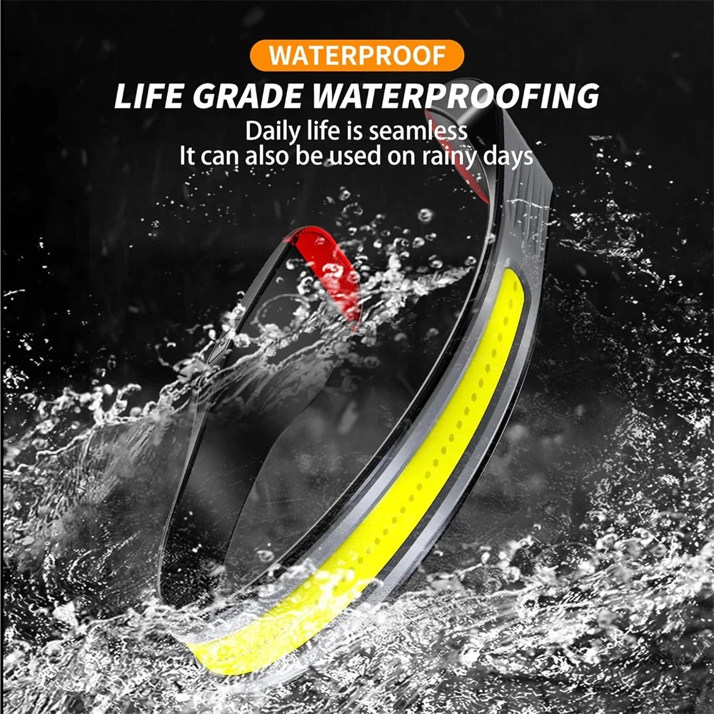 Induction COB Headlight Waterproof LED Headlamp Floodlight USB Rechargeable Head Torch 5 Lighting Modes with Red Tail Light