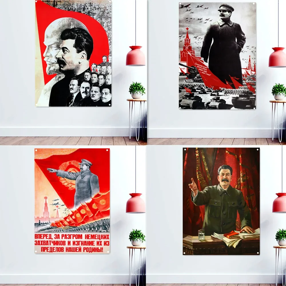 Joseph Vissarionovich Stalin Communist Revolution Flag Banner Hang On The Wall 4 Grommet Indoor USSR Russian CCCP Pictorial