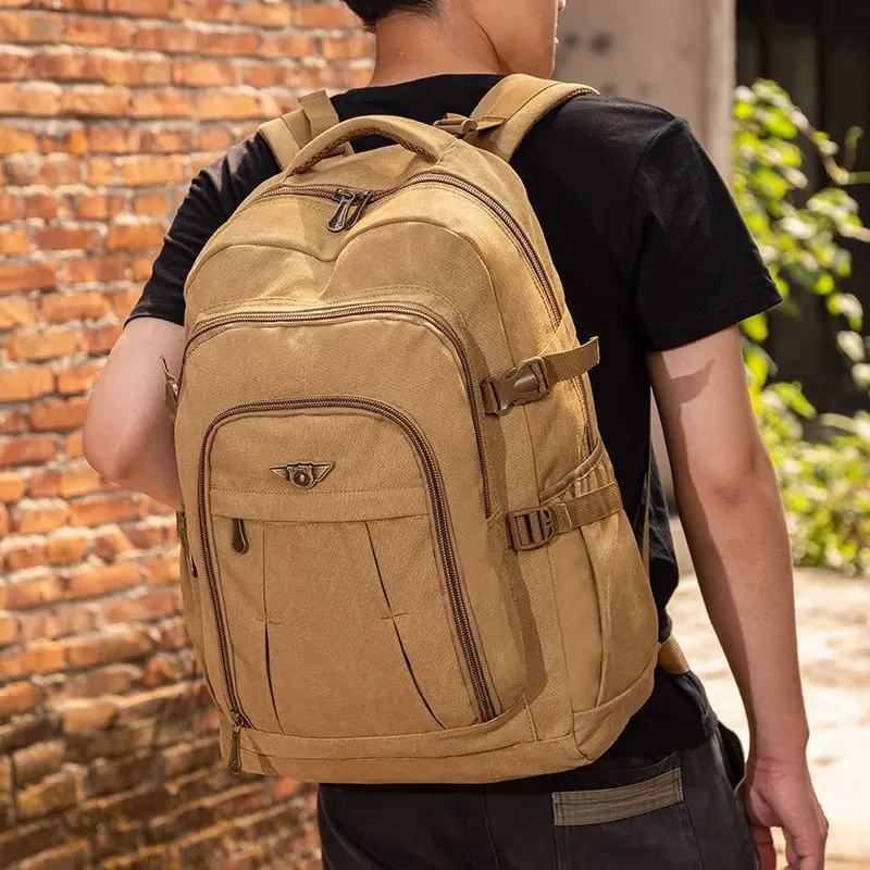 Men Canvas Backpack Zipper Rucksacks Laptop Travel Shoulder Vintage College School Bags Mochila Notebook Schoolbags