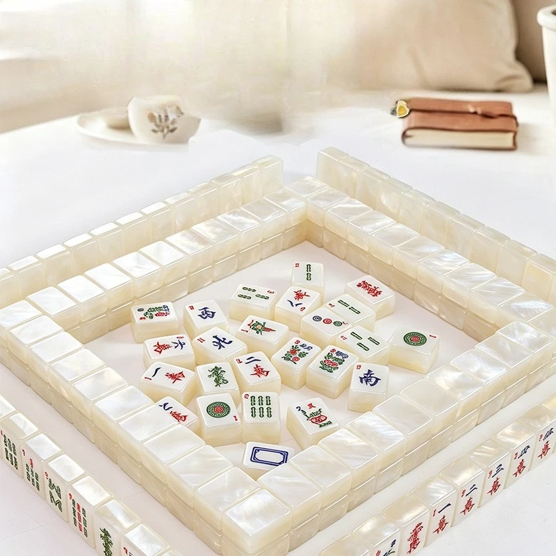 arge Size Shell Color Acrylic American Mahjong Set Household Leisure Board Game For Family Entertainment