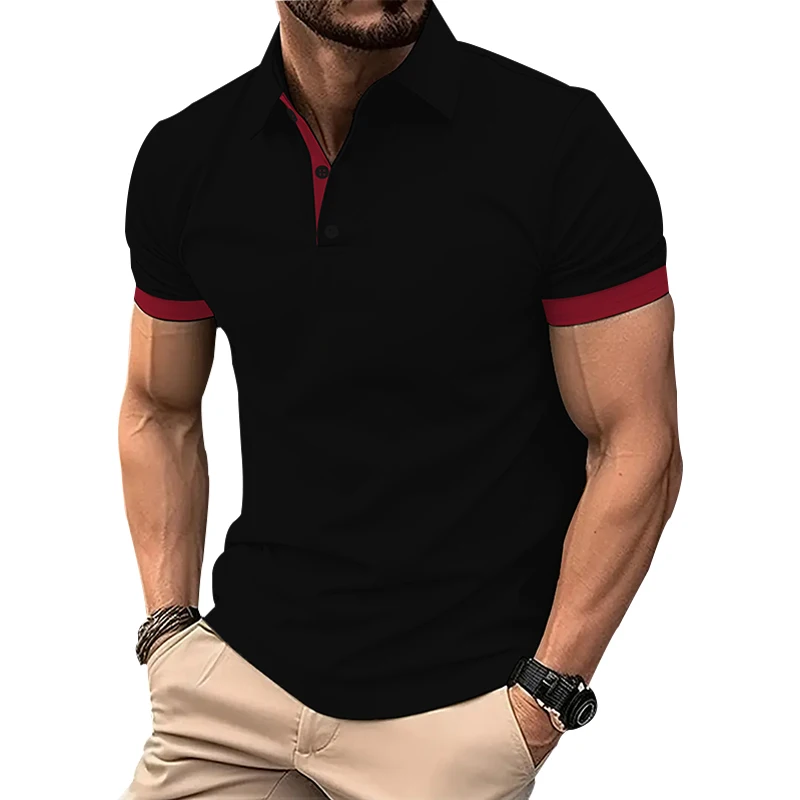 Polo estiva da uomo a maniche corte in puro colore Polo sportiva da uomo Slim Fit Business Polo con stampa digitale 3D